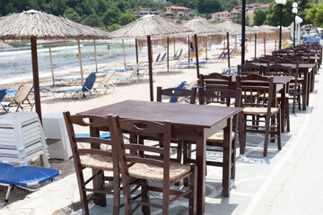 Empty beach restaurant during coronavirus COVID-19 pandemic