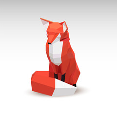 Origami fox. Abstract animal paper. geometric logo emblem for designers.  low-polly illustration