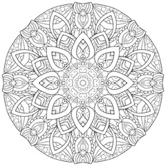 Hand drawn zentangle circular ornament for coloring page.