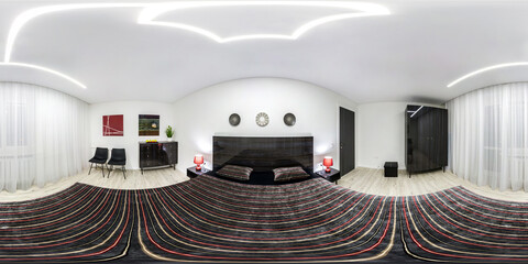 full seamless spherical hdri panorama 360 angle view in bedroom in luxury elite vip hotel or apartments in equirectangular projection, skybox VR AR content
