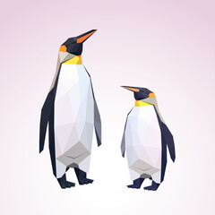 Origami penguins. Low polly Illustrated. Penguins made of paper