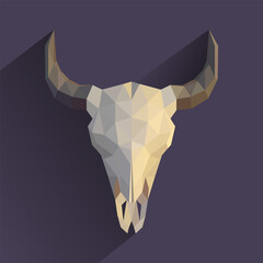 Stylized image of a cattle skull. Abstract head, geometric shapes icon. Origami for prints of animals on fashion clothes. Scary skull