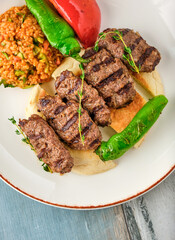 Turkish meatball traditional kofte. Spicy meatballs Kebab or Kebap.