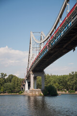 bridge over the river, bridge through the Dnipro river to Trukhaniv Island