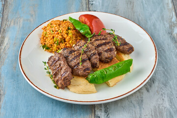 Turkish meatball traditional kofte. Spicy meatballs Kebab or Kebap.
