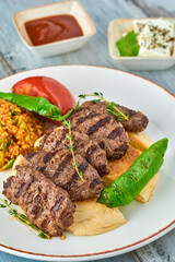 Turkish meatball traditional kofte. Spicy meatballs Kebab or Kebap.