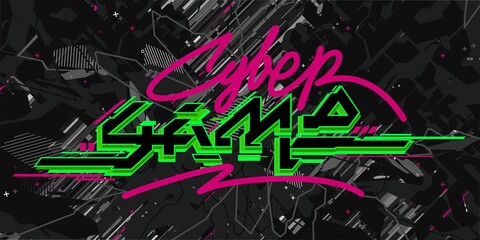 Words Cyber Game Abstract Vector Illustration Art And Futuristic Background