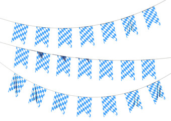 Blue bavarian party flags garland with checkered pattern isolated