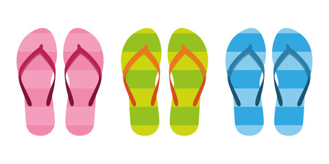 set of colorful stiped flip flops sandals vector illustration EPS10