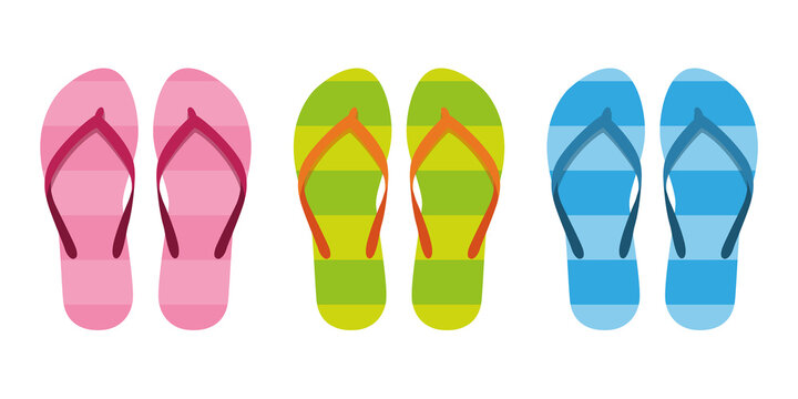 set of colorful stiped flip flops sandals vector illustration EPS10
