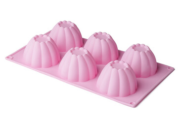 Silicone form for cupcake baking on white background