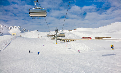 Ski slope in winter resort   Davos, Switzerland.