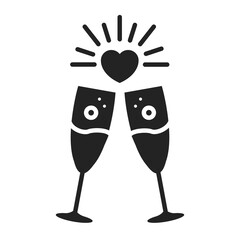 Glasses of champagne glyph black icon. Event service. Isolated vector element. Outline pictogram for web page, mobile app, promo.