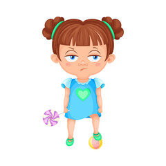 Girl Character Holding Candy and Thinking Vector Illustration