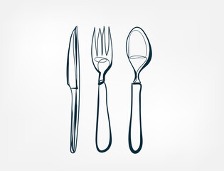 knife spoon fork vector one line art isolated illustration - 367543367