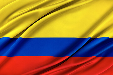 Fototapeta premium Colorful Colombia flag waving in the wind. 3D illustration.
