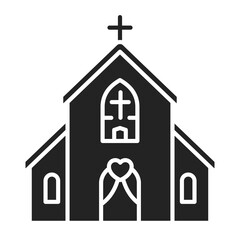 Church building black glyph icon. Wedding ceremony. Isolated vector element. Outline pictogram for web page, mobile app, promo.
