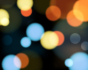 Bokeh style of abstract circles of blur glow spark lights on orange yellow blue mesh gradient background