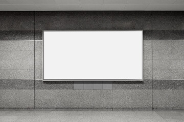 Blank Large Advertising Board placed on urban public granite wall