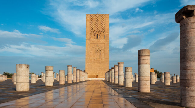 Hassan Tower opposite the Mausoleum of King Mohamed V, Morocco, Rabat