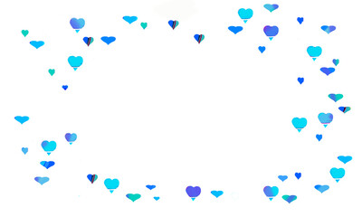 frame of blue and purple  hearts floating