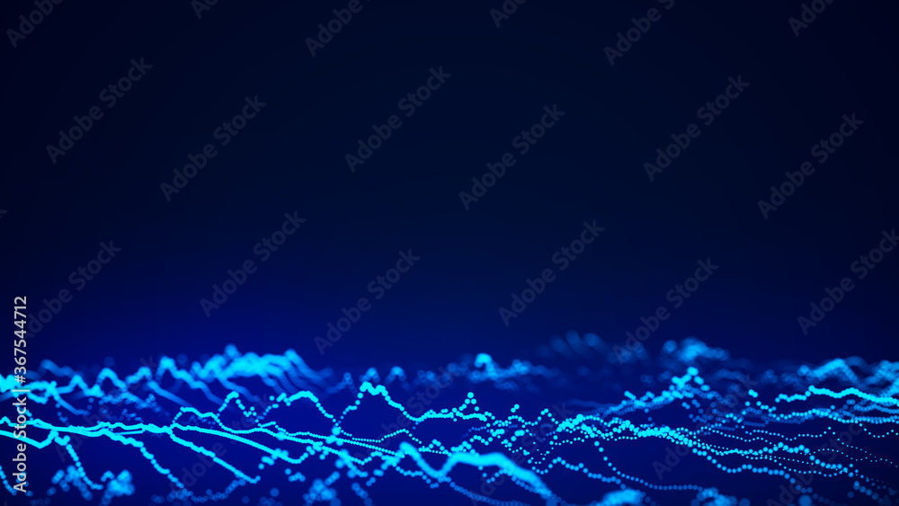 Poster Big data visualization 3D. Technology wave. Analytics representation. Digital background. 3d rendering.