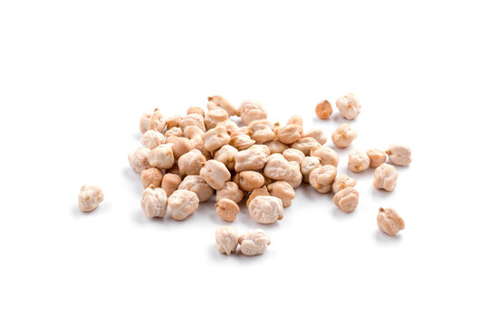Isolated heap of raw uncooked chickpeas 