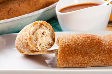 .Breaded and fried chicken skewer. Typical Brazilian snack.