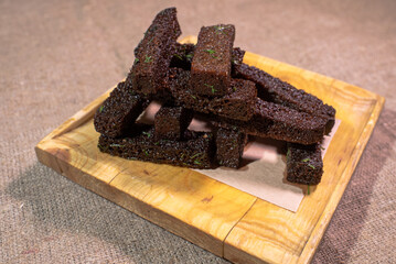 Delicious rye bread croutons for beer