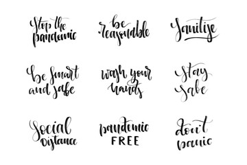 Fototapeta premium Vector set of isolated handwritten calligraphy of Coronavirus outbreak for decoration and covering on the white background.