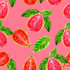 Seamless pattern of watercolor juicy guava