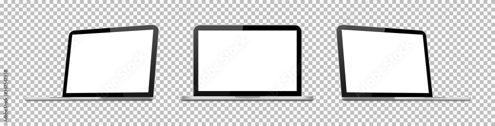 Poster laptop mockup. computer with screen isolated on transparent background. 3d pc of air, pro. isometric