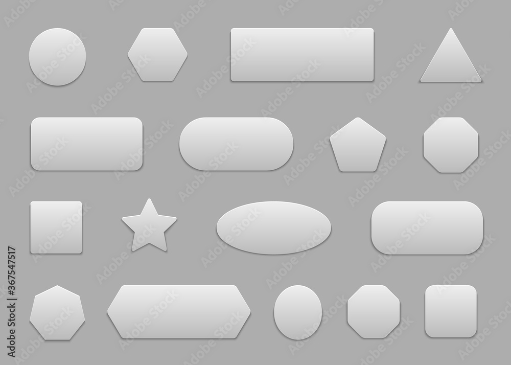 Poster button square. white 3d badge for web. round, rectangle sticker for app. blank shape with shadow for