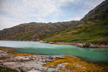 Kayak expedition between icebergs in Narsaq fiords, South West Greenland, Denmark