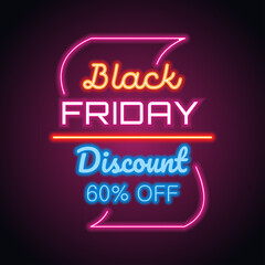 black friday day sale with neon sign effect for black friday day event. vector illustration