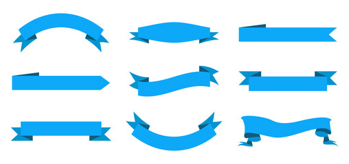 Ribbon and banner. Design label for sale. Vintage badge for text. Graphic tag for web. Set of blue icons for decorative background. Modern shapes for premium style on sales. Paper emblems. Vector