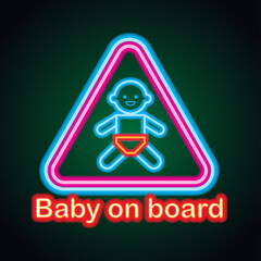 baby on board with neon light effect. vector illustration