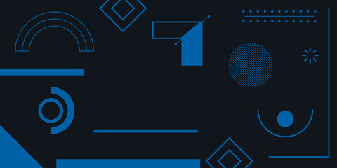 Abstract geometric shapes with geometrical minimal outline on dark blue black background