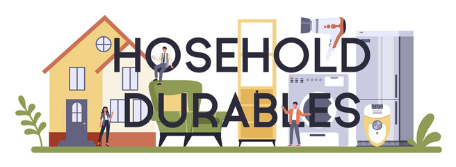 Consumer durables production typographic header. Houseware electronics