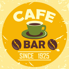 cup of coffee with coffee beans for coffee shop vintage poster. vector illustration