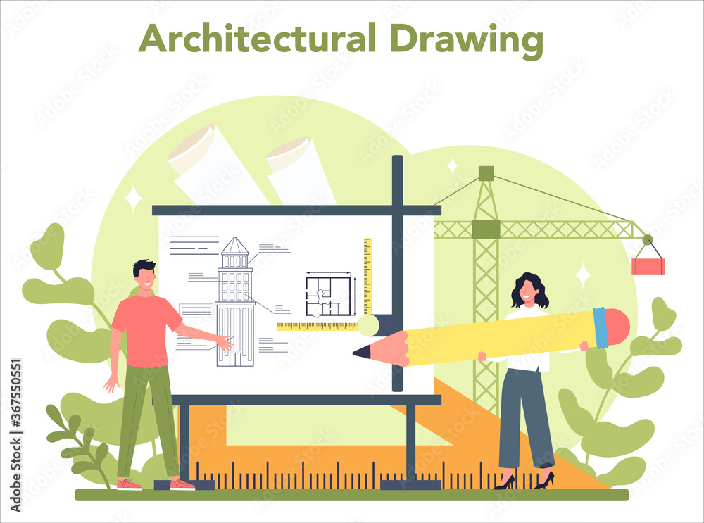 Poster architecture concept. idea of building project and construction work.