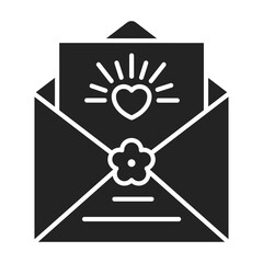 Envelope with letter glyph black icon. Wedding invitation. Isolated vector element. Outline pictogram for web page, mobile app, promo.