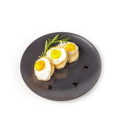 The restaurant's menu dish, a delicious snack for beer. Restaurant serving of the dish. A look from above