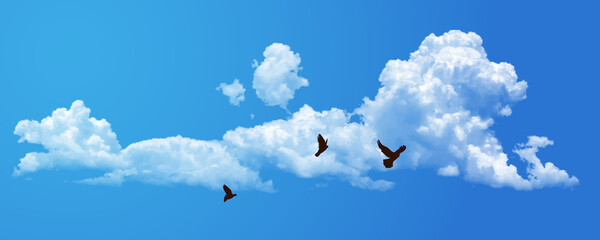 Background with clouds on blue sky. Realistic blue sky vector illustration. Isolated on white background.