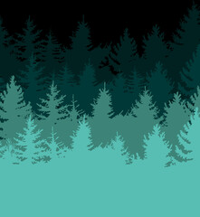 Elegant design pattern with fir trees, vector elements. Forest pattern for invitations, gift wrap, cards, print, textile, fabric, wallpapers, manufacturing. Nature theme. Isolated on black background.