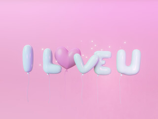 I love you balloons. Balloons in the air. For celebration, party, date, invitation, event, card and Valentine's Day. Pastel background
