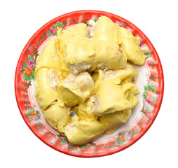 durian isolated in plate on white background.