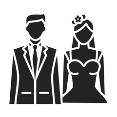 Bride and groom glyph black icon. Wedding ceremony. Isolated vector element. Outline pictogram for web page, mobile app, promo.