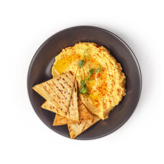 The restaurant's menu dish, a delicious snack for beer. Restaurant serving of the dish. A look from above