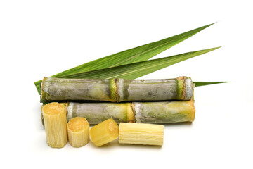 sugar cane and brown sugar on white isolate background